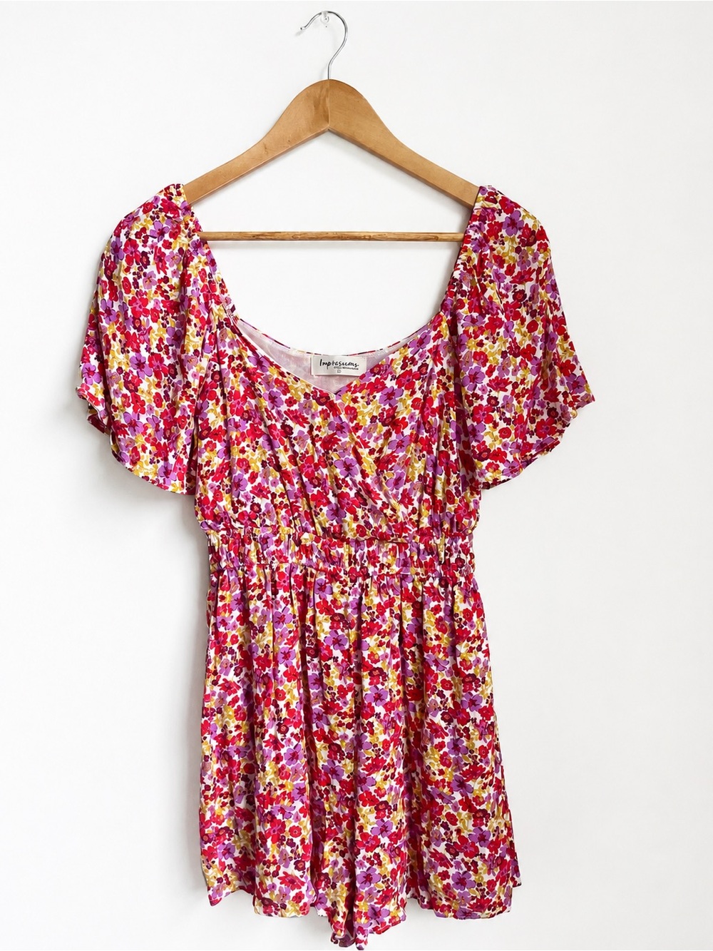 Impressions Pink Red Yellow Floral Flutter Romper
